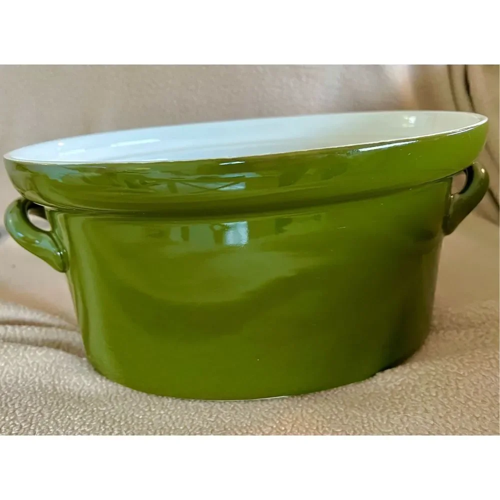 Vintage HALL POTTERY #101 - 2QT Oval Baking Casserole Dish Olive Green EVC